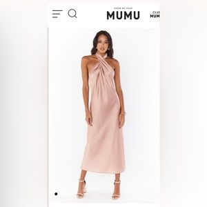 Show me your mumu- Jasmine Halter Midi Dress ~ Rose Gold Luxe Satin. XS